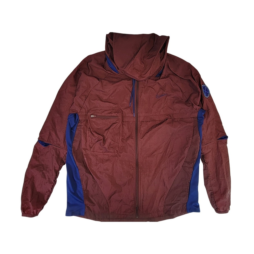 Nike Men's Burgundy Blue Lightweight Hooded Windbreaker Jacket Large